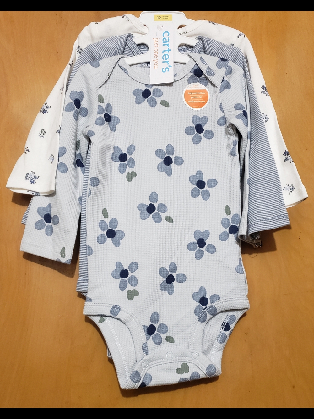 Carter's Light Blue Floral Waffle-Knit Baby Bodysuit Set